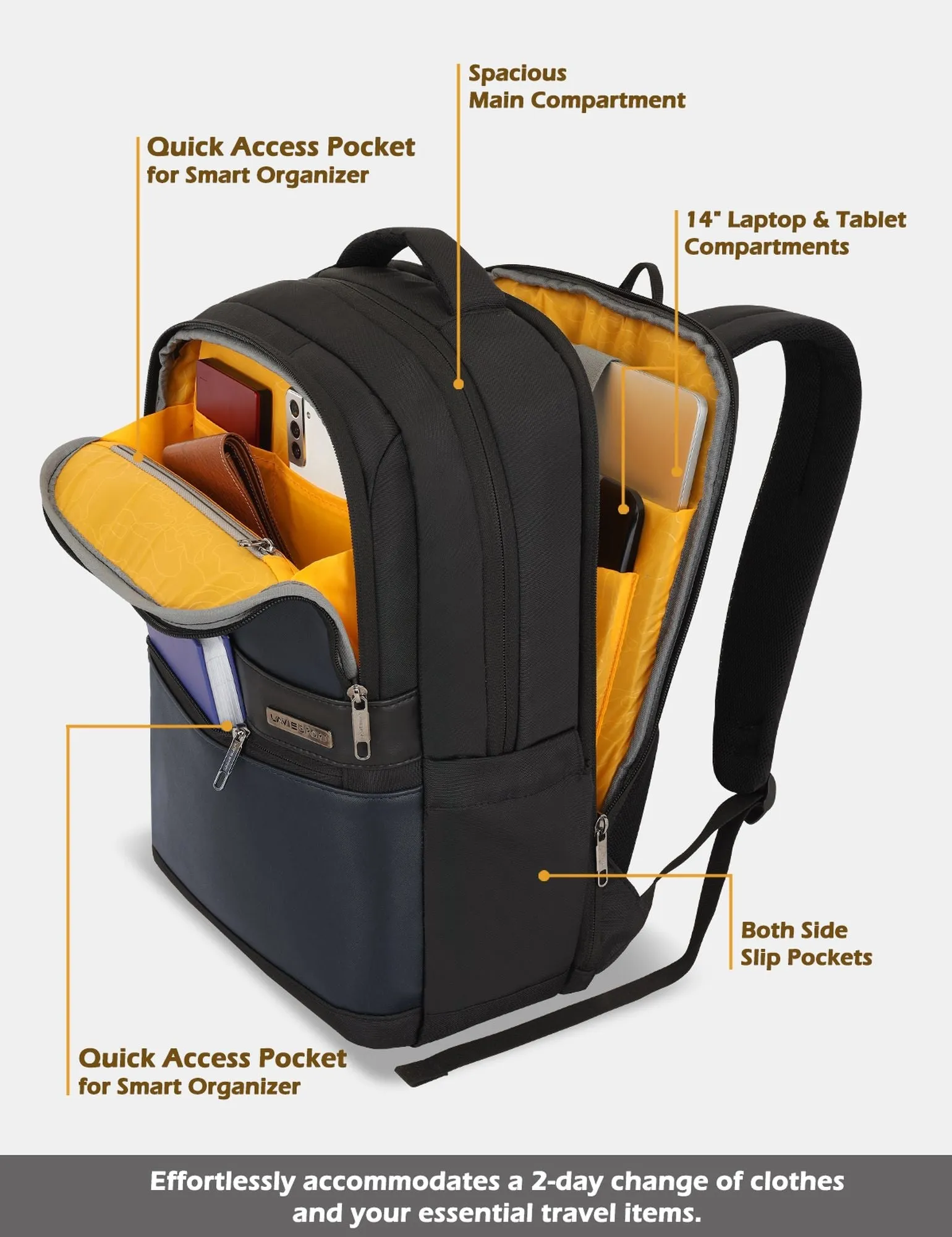 Lavie Sport Armour 24L Laptop Backpack with Trolley sleeve For Men & Women Black/Choco