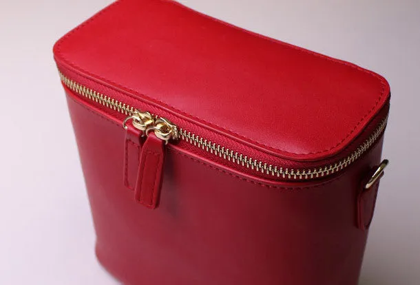 Leather bucket bag shoulder bag Green Red White black for women leather crossbody bag