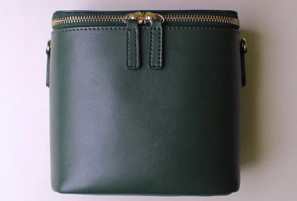 Leather bucket bag shoulder bag Green Red White black for women leather crossbody bag