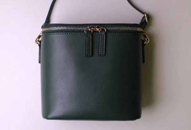 Leather bucket bag shoulder bag Green Red White black for women leather crossbody bag