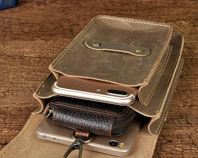 Leather Mens Cigarette Cases with Belt Loop Cell Phone Holster Belt Pouch for Men