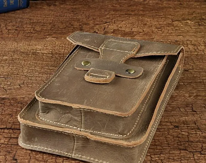 Leather Mens Cigarette Cases with Belt Loop Cell Phone Holster Belt Pouch for Men