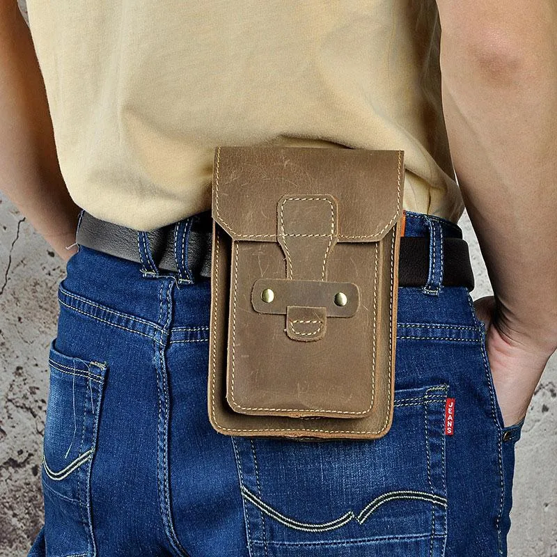 Leather Mens Cigarette Cases with Belt Loop Cell Phone Holster Belt Pouch for Men