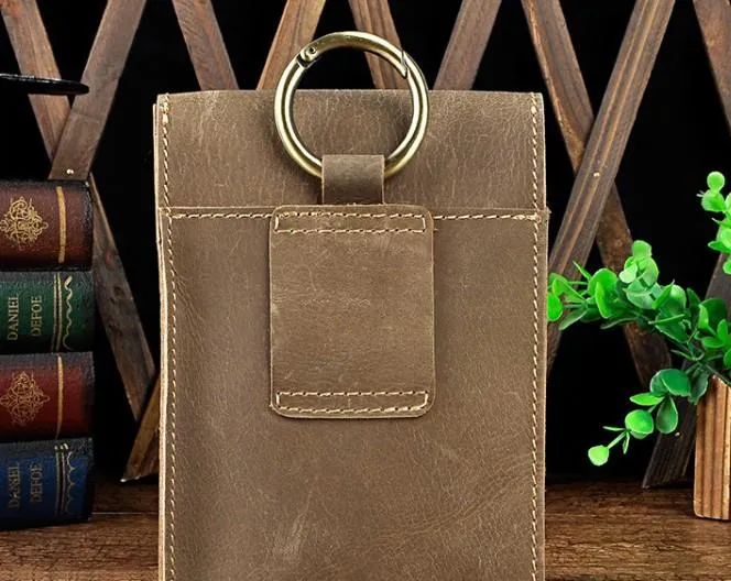 Leather Mens Cigarette Cases with Belt Loop Cell Phone Holster Belt Pouch for Men