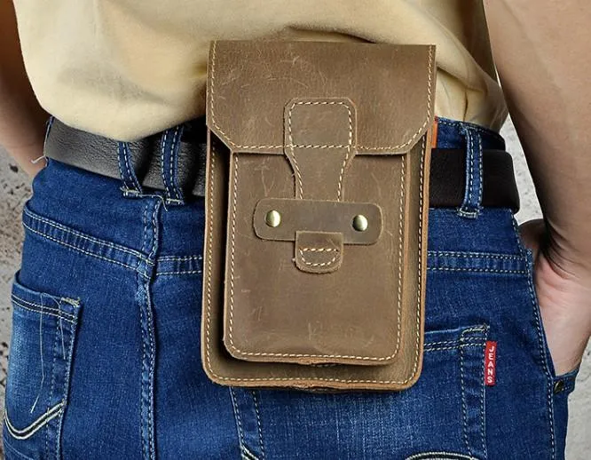 Leather Mens Cigarette Cases with Belt Loop Cell Phone Holster Belt Pouch for Men