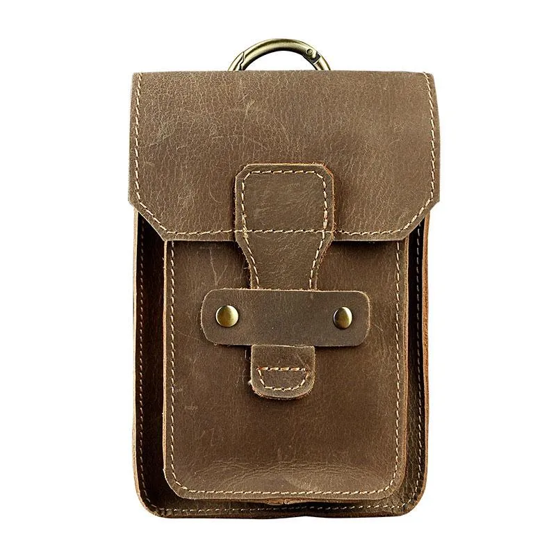 Leather Mens Cigarette Cases with Belt Loop Cell Phone Holster Belt Pouch for Men