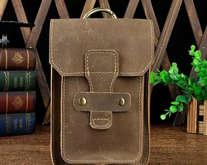 Leather Mens Cigarette Cases with Belt Loop Cell Phone Holster Belt Pouch for Men