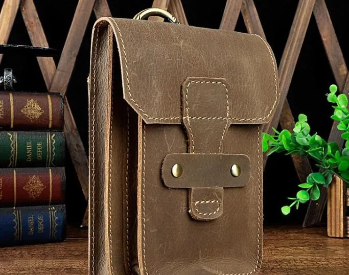 Leather Mens Cigarette Cases with Belt Loop Cell Phone Holster Belt Pouch for Men