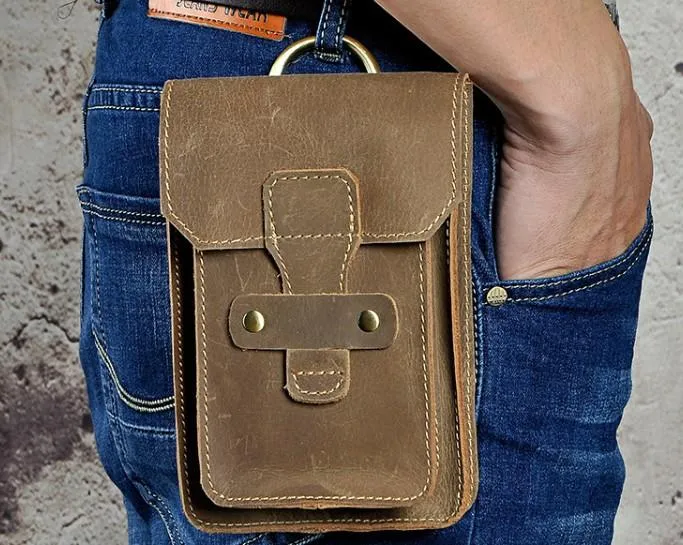 Leather Mens Cigarette Cases with Belt Loop Cell Phone Holster Belt Pouch for Men