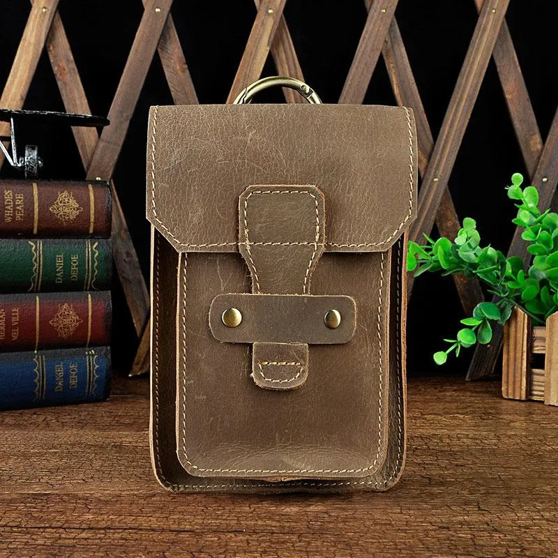 Leather Mens Cigarette Cases with Belt Loop Cell Phone Holster Belt Pouch for Men