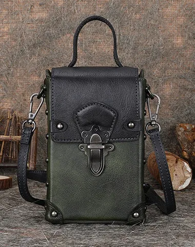 Leather Womens Small Box Shoulder Bag Cube Small Handmade Handbag Purse for Ladies