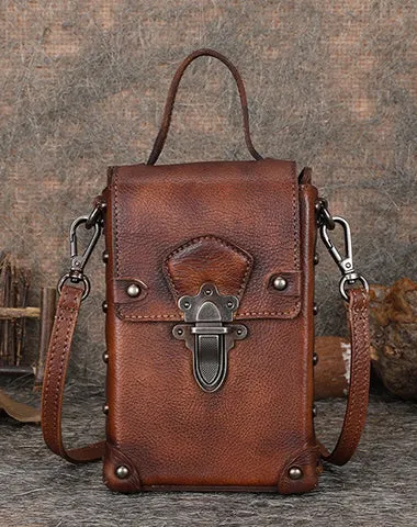 Leather Womens Small Box Shoulder Bag Cube Small Handmade Handbag Purse for Ladies