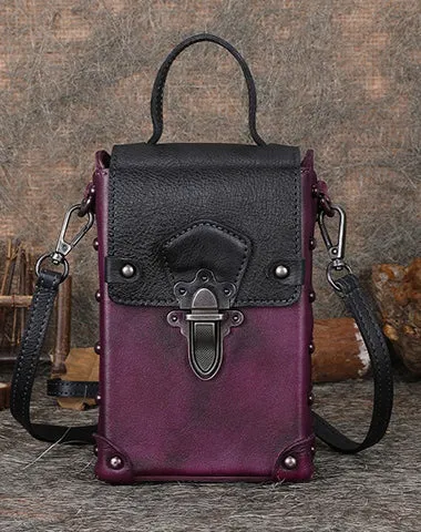 Leather Womens Small Box Shoulder Bag Cube Small Handmade Handbag Purse for Ladies