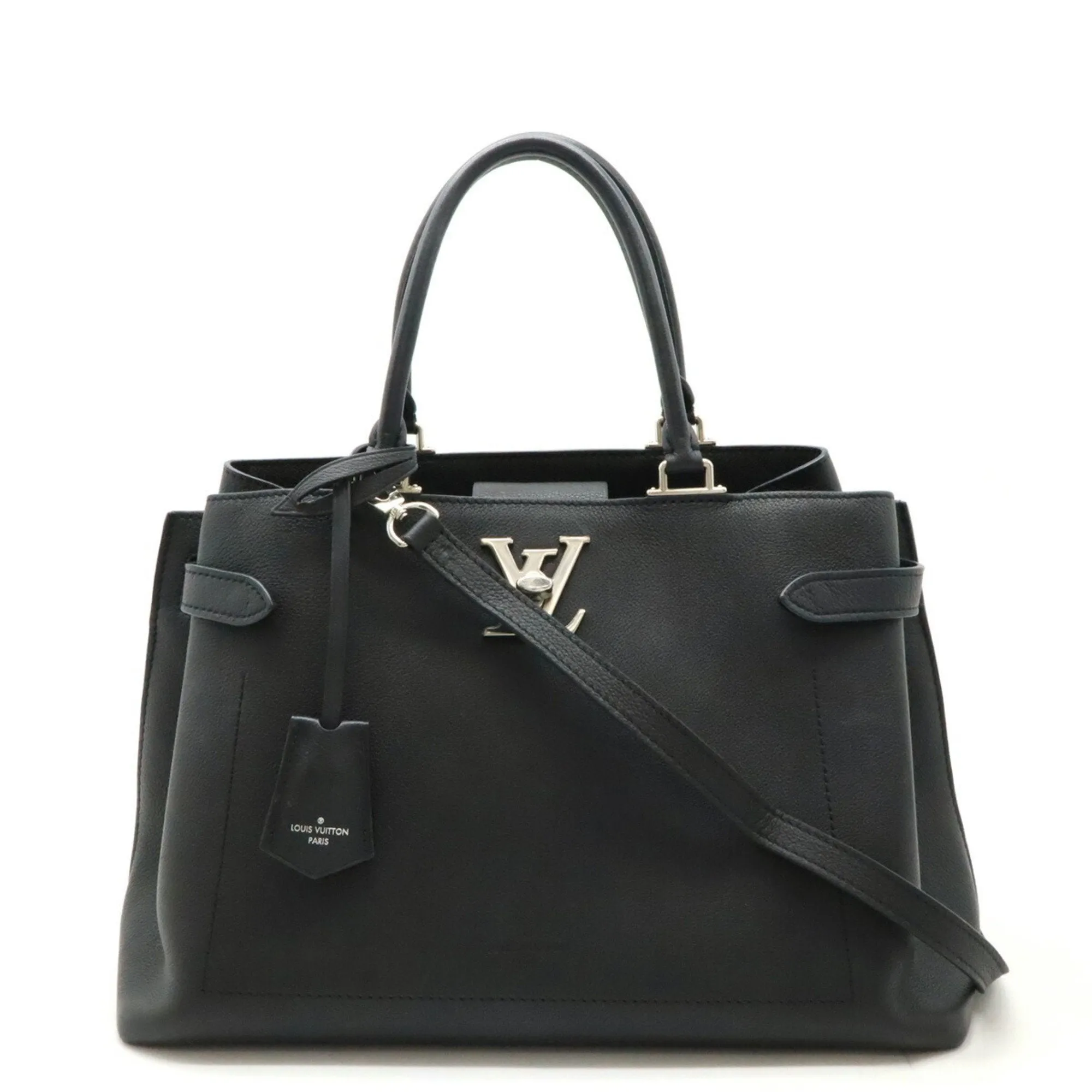 Louis Vuitton Noir Leather Handbag Shoulder Bag (Pre-Owned)