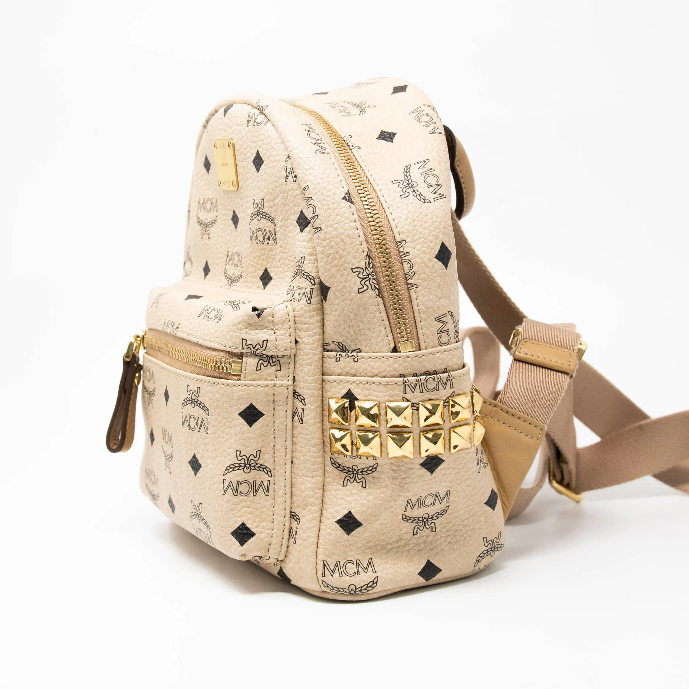 MCM Beige Mini Stark Backpack