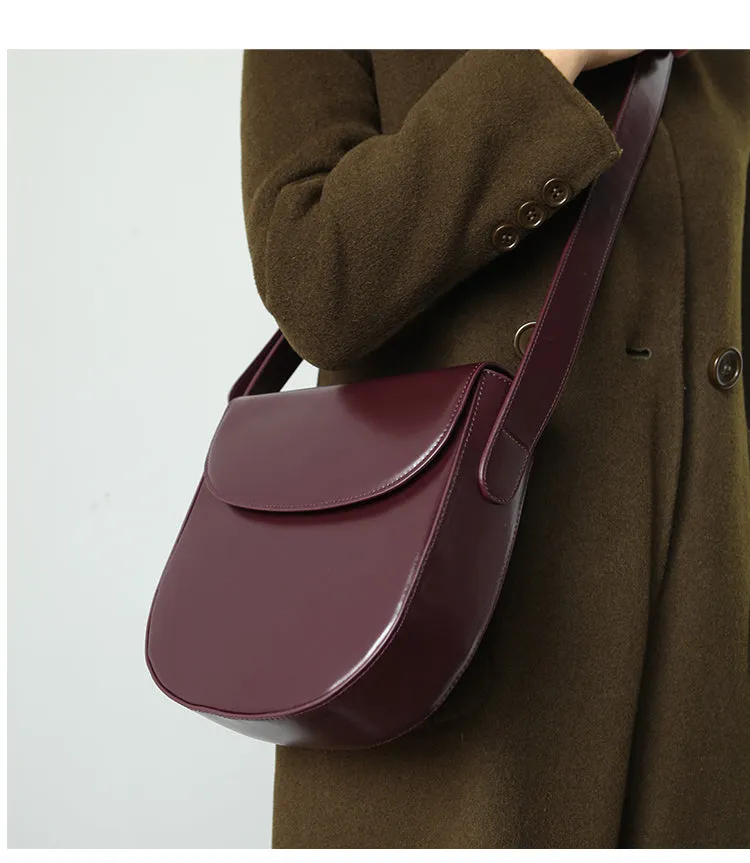 Minimalist Leather Womens Stylish Saddle Crossbody Bag Purse Shoulder Bag for Women