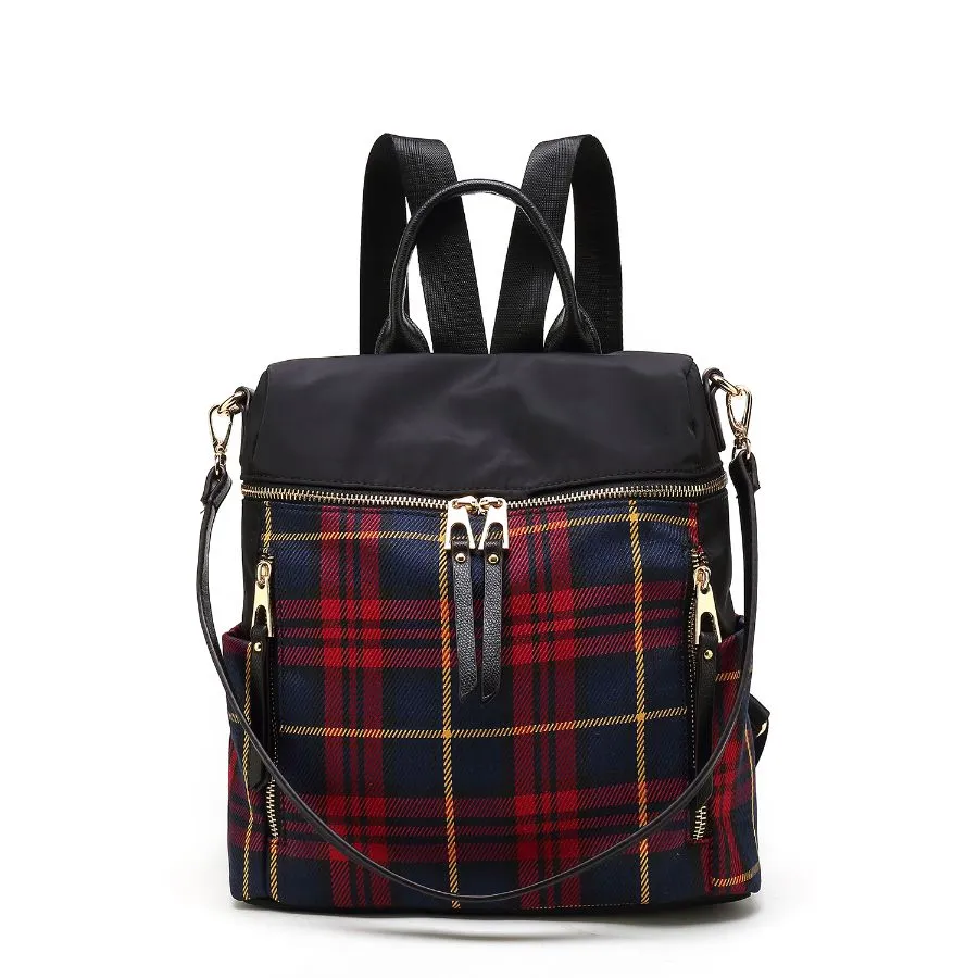 Nishi Nylon Plaid Backpack for Women's