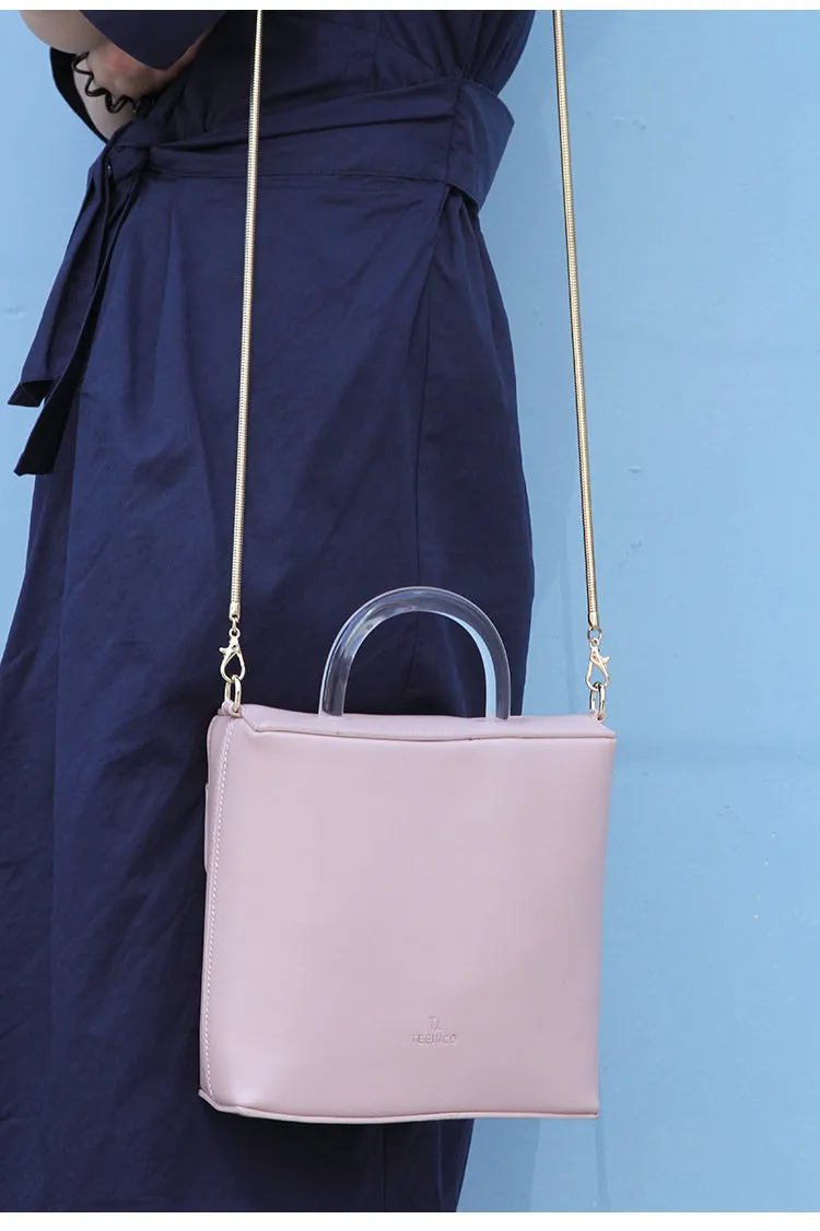 Pink Leather Women Cube Handbags Shoulder Bag Work Bag For Women