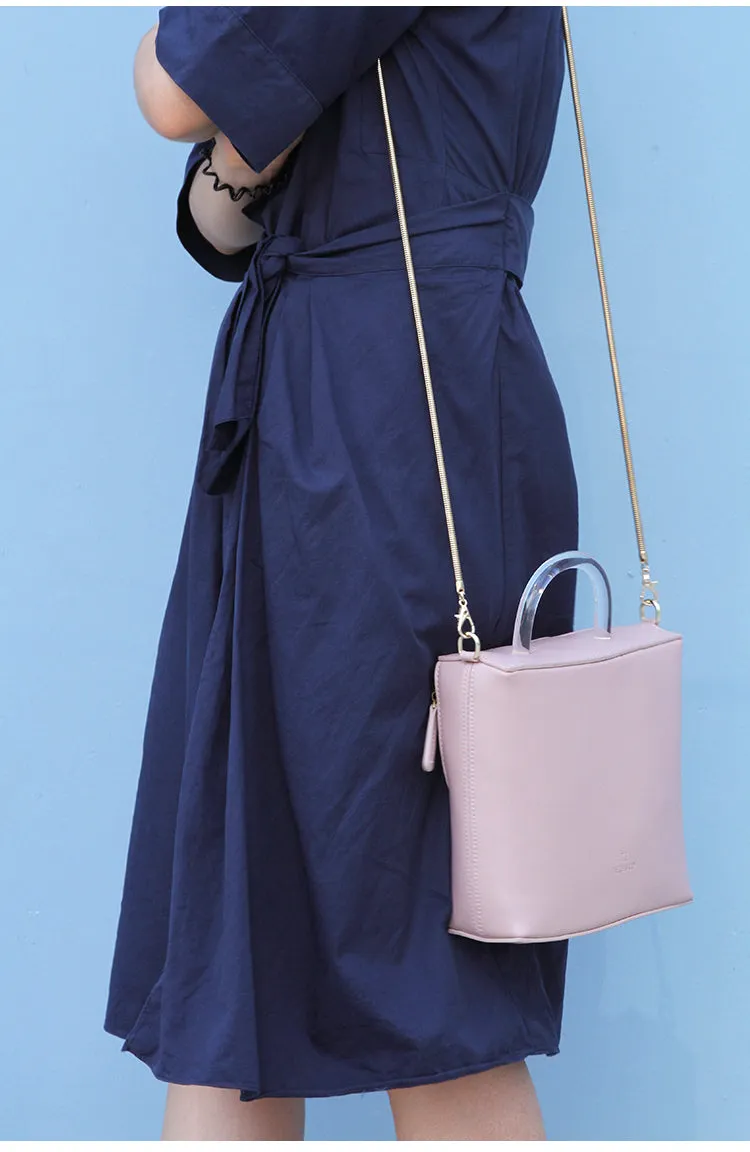 Pink Leather Women Cube Handbags Shoulder Bag Work Bag For Women