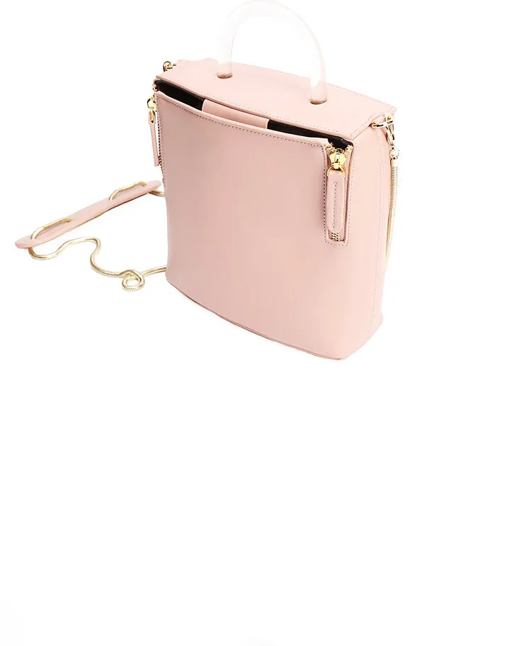 Pink Leather Women Cube Handbags Shoulder Bag Work Bag For Women