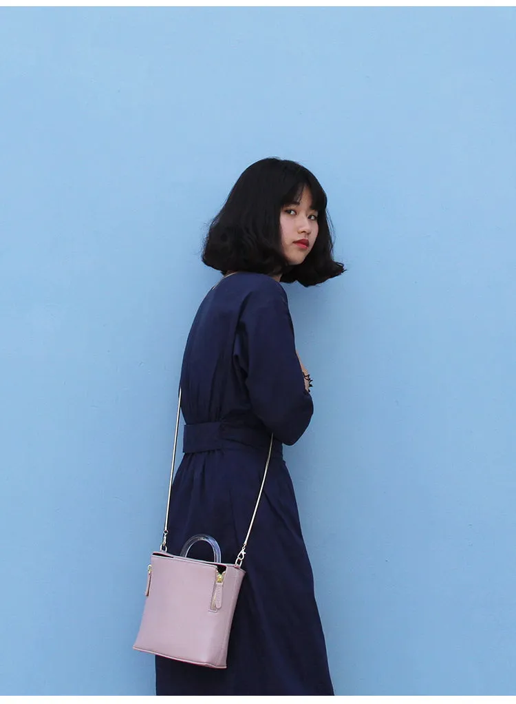 Pink Leather Women Cube Handbags Shoulder Bag Work Bag For Women