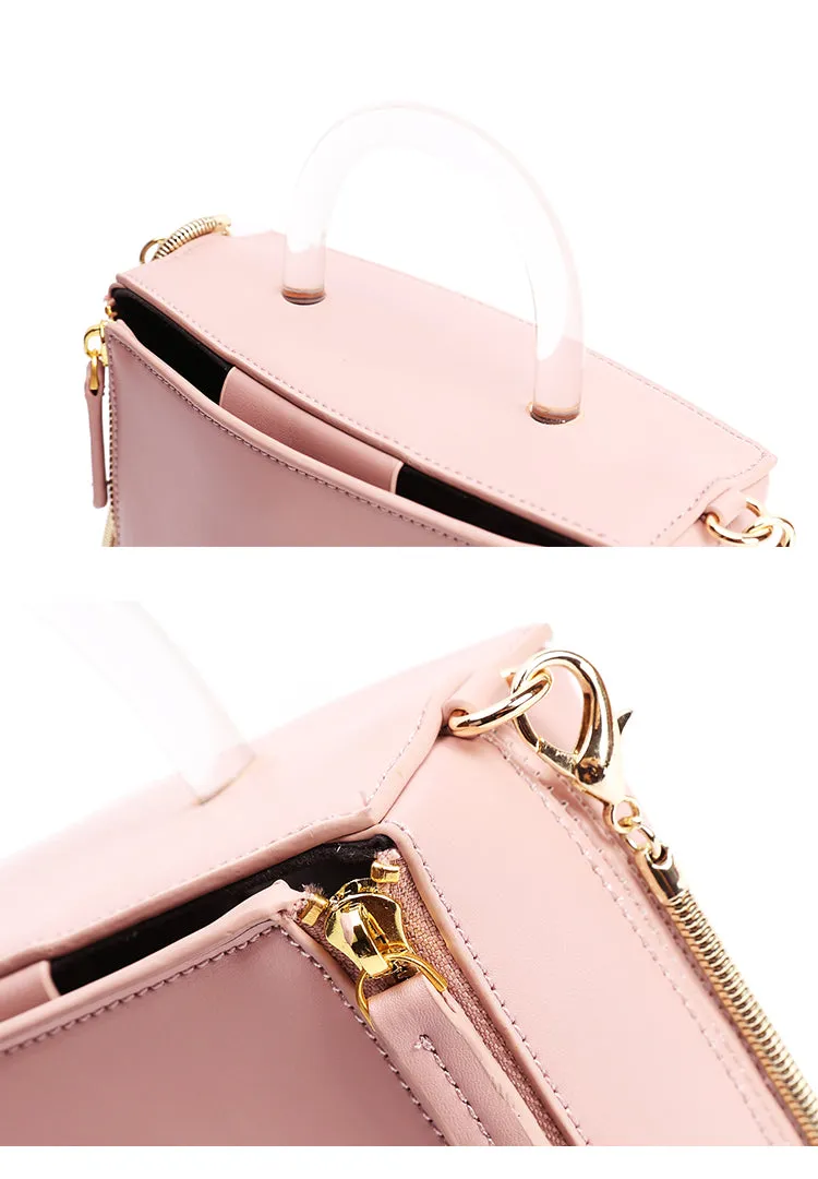 Pink Leather Women Cube Handbags Shoulder Bag Work Bag For Women
