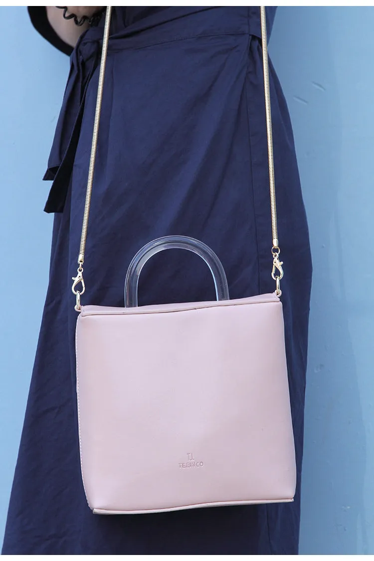 Pink Leather Women Cube Handbags Shoulder Bag Work Bag For Women