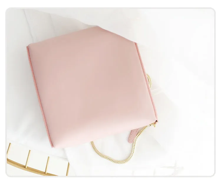 Pink Leather Women Cube Handbags Shoulder Bag Work Bag For Women