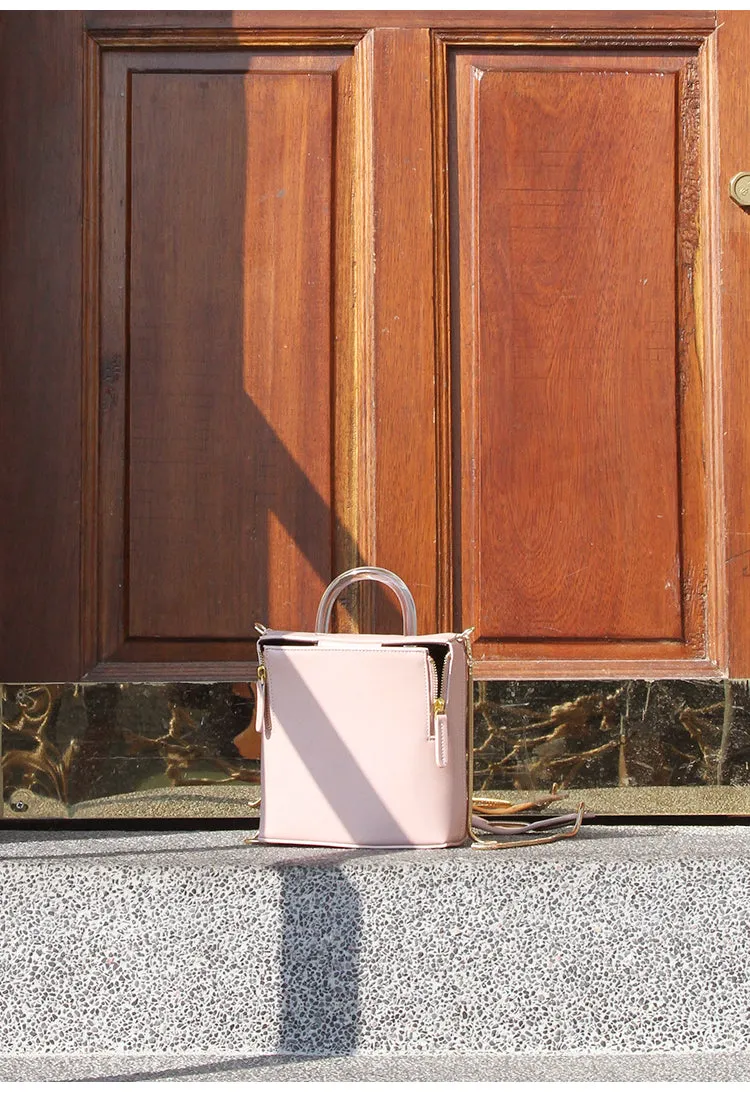 Pink Leather Women Cube Handbags Shoulder Bag Work Bag For Women