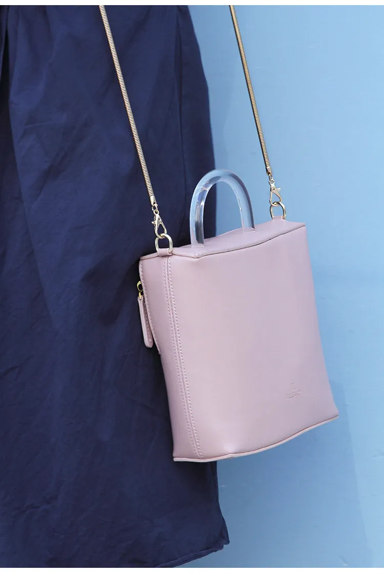 Pink Leather Women Cube Handbags Shoulder Bag Work Bag For Women