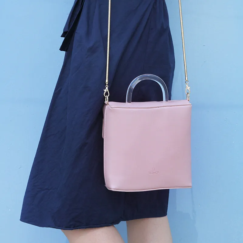 Pink Leather Women Cube Handbags Shoulder Bag Work Bag For Women
