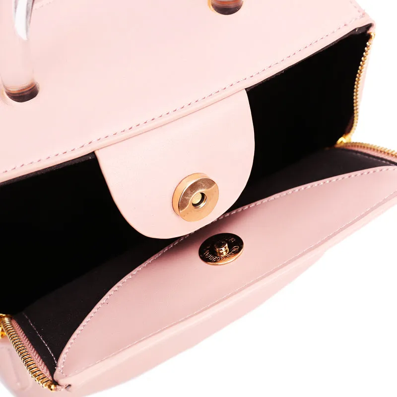 Pink Leather Women Cube Handbags Shoulder Bag Work Bag For Women