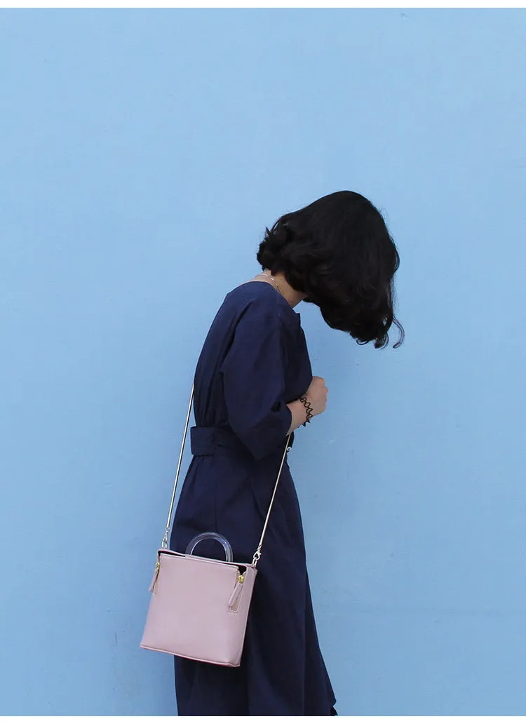 Pink Leather Women Cube Handbags Shoulder Bag Work Bag For Women