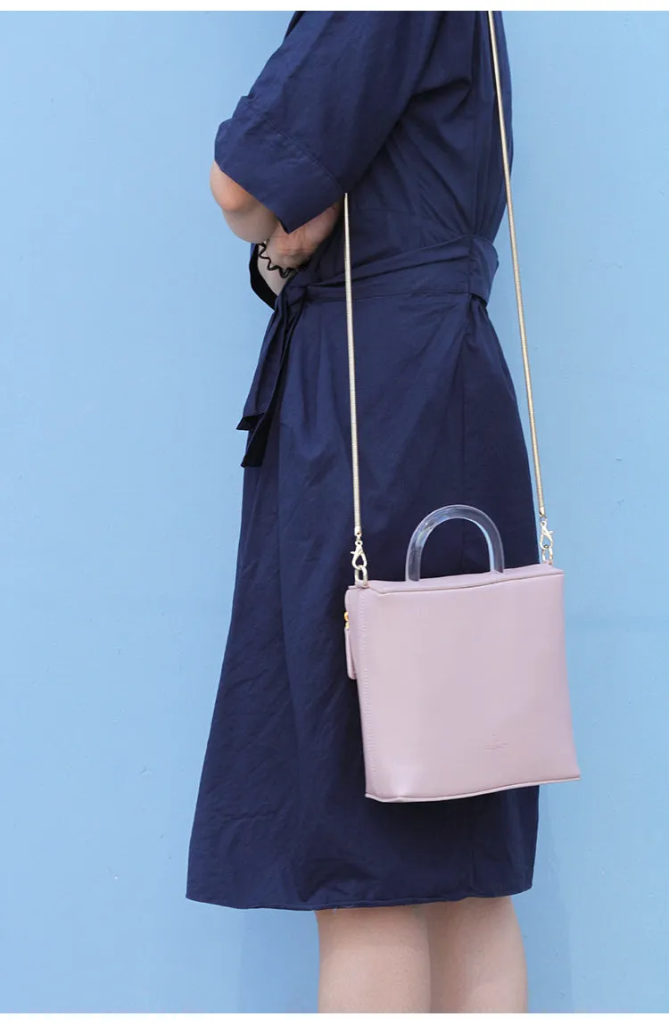 Pink Leather Women Cube Handbags Shoulder Bag Work Bag For Women