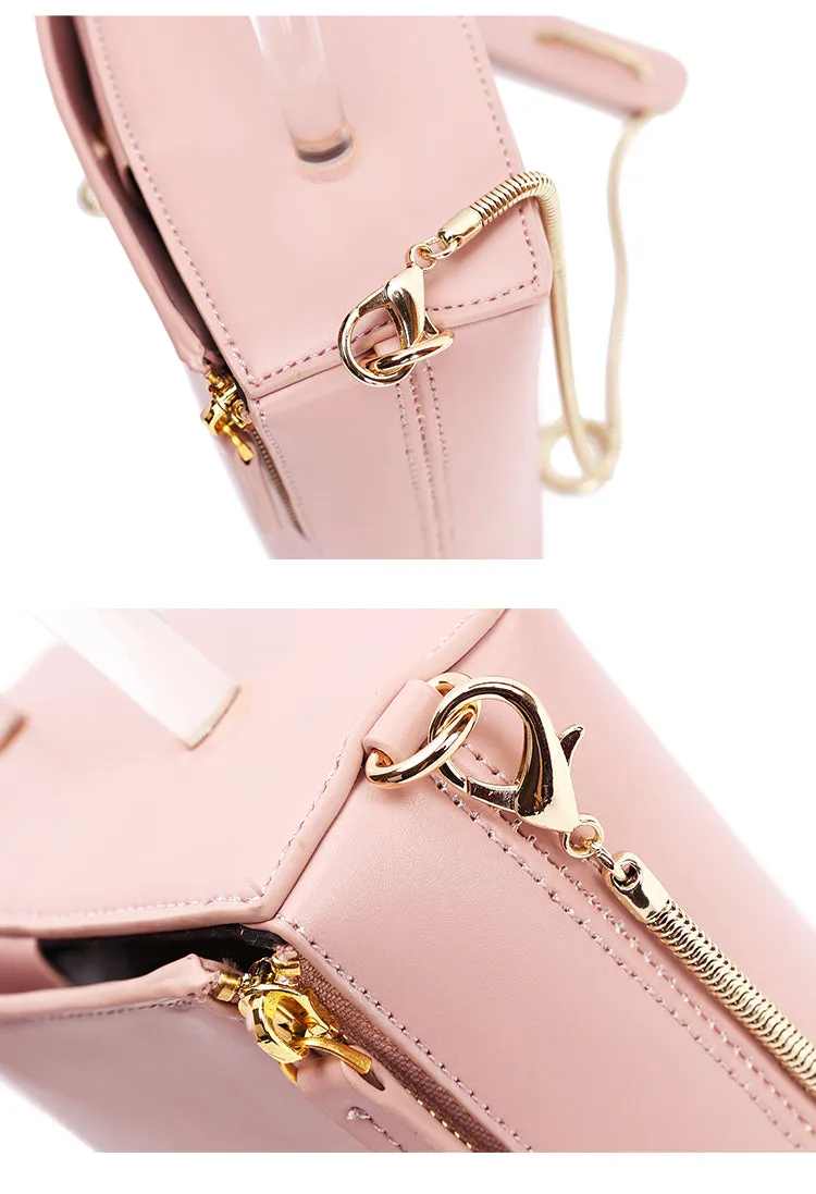 Pink Leather Women Cube Handbags Shoulder Bag Work Bag For Women