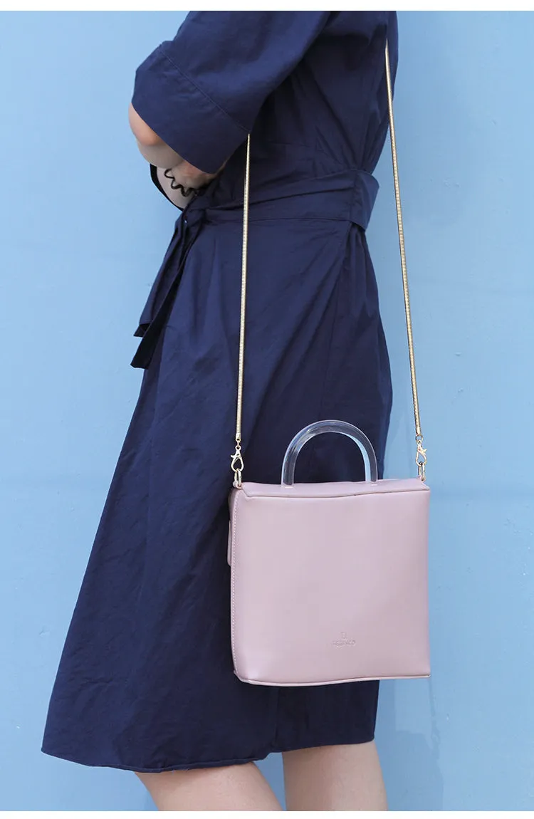 Pink Leather Women Cube Handbags Shoulder Bag Work Bag For Women