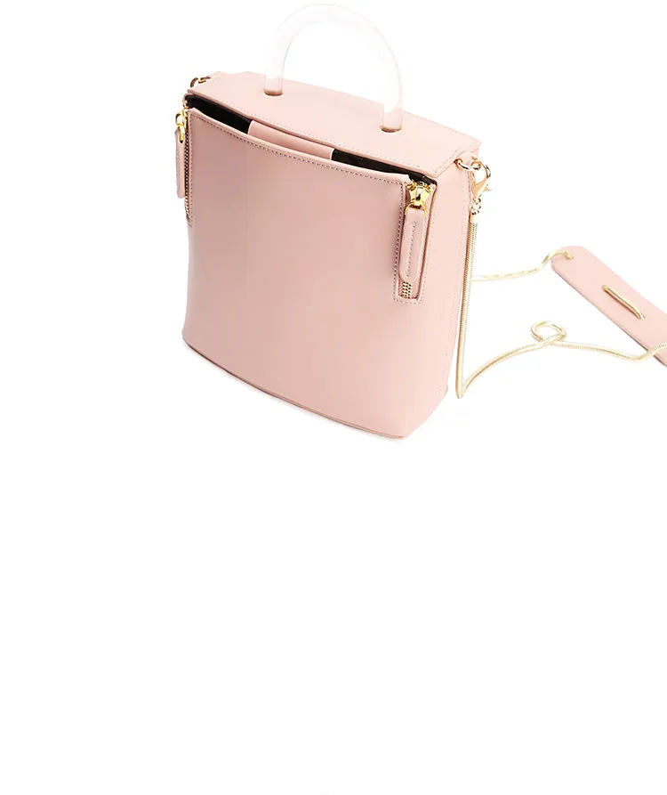 Pink Leather Women Cube Handbags Shoulder Bag Work Bag For Women