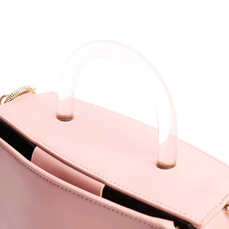 Pink Leather Women Cube Handbags Shoulder Bag Work Bag For Women