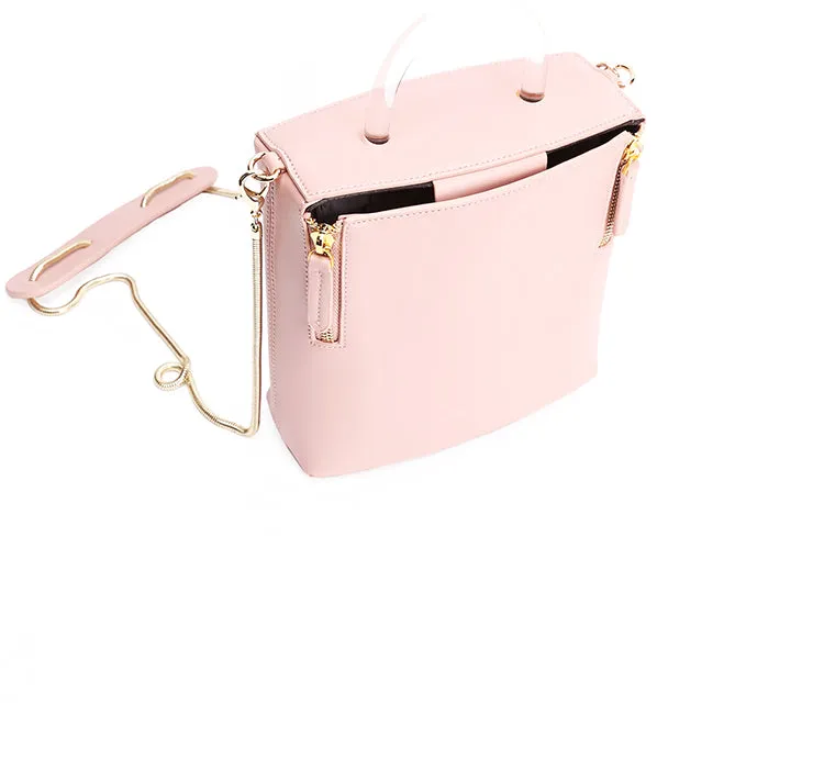 Pink Leather Women Cube Handbags Shoulder Bag Work Bag For Women