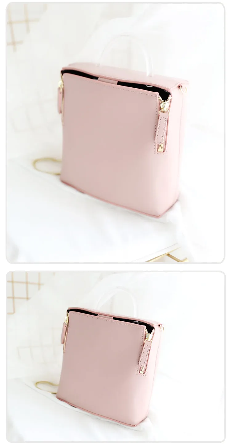 Pink Leather Women Cube Handbags Shoulder Bag Work Bag For Women
