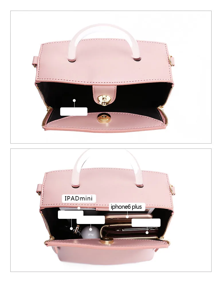 Pink Leather Women Cube Handbags Shoulder Bag Work Bag For Women