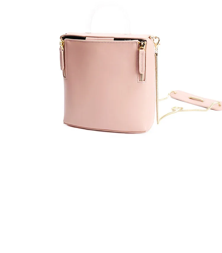 Pink Leather Women Cube Handbags Shoulder Bag Work Bag For Women