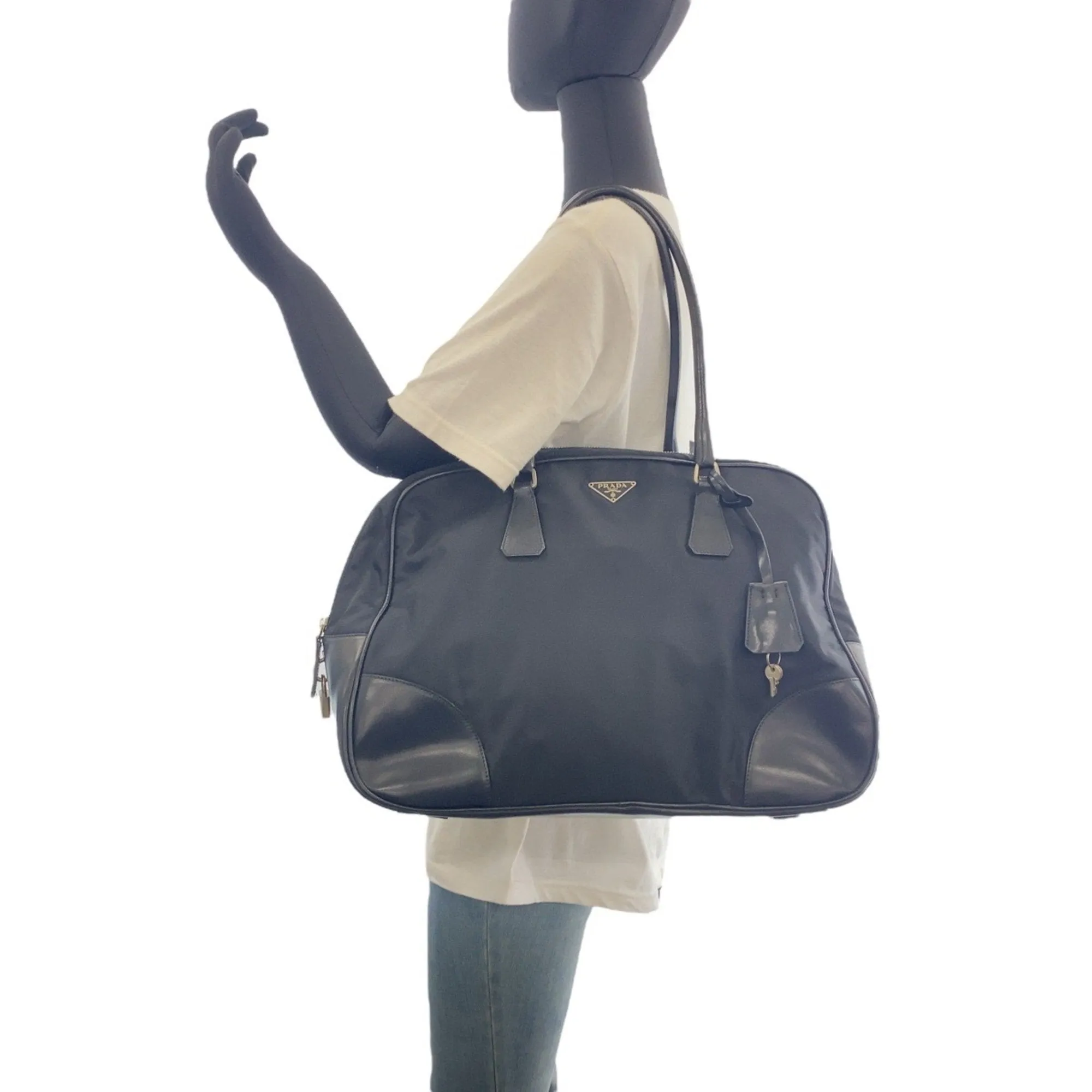 Prada Nylon Leather Handbag Shoulder Bag (Pre-Owned)