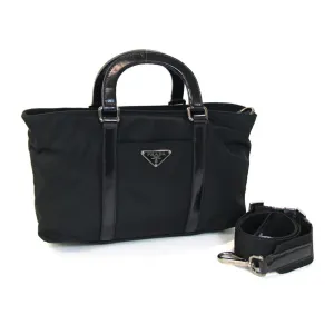 Prada Nylon Leather Handbag Shoulder Bag (Pre-Owned)