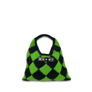 Pre-Loved Diamond Crochet Market Bag In Lime Green