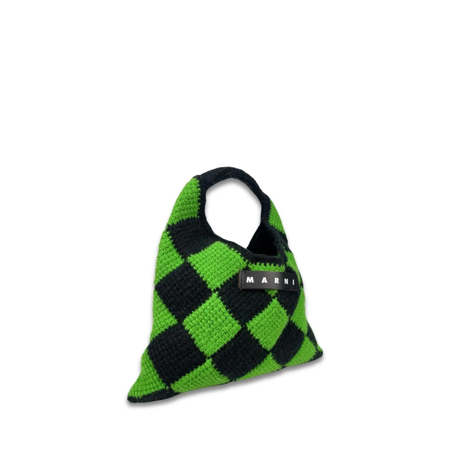 Pre-Loved Diamond Crochet Market Bag In Lime Green