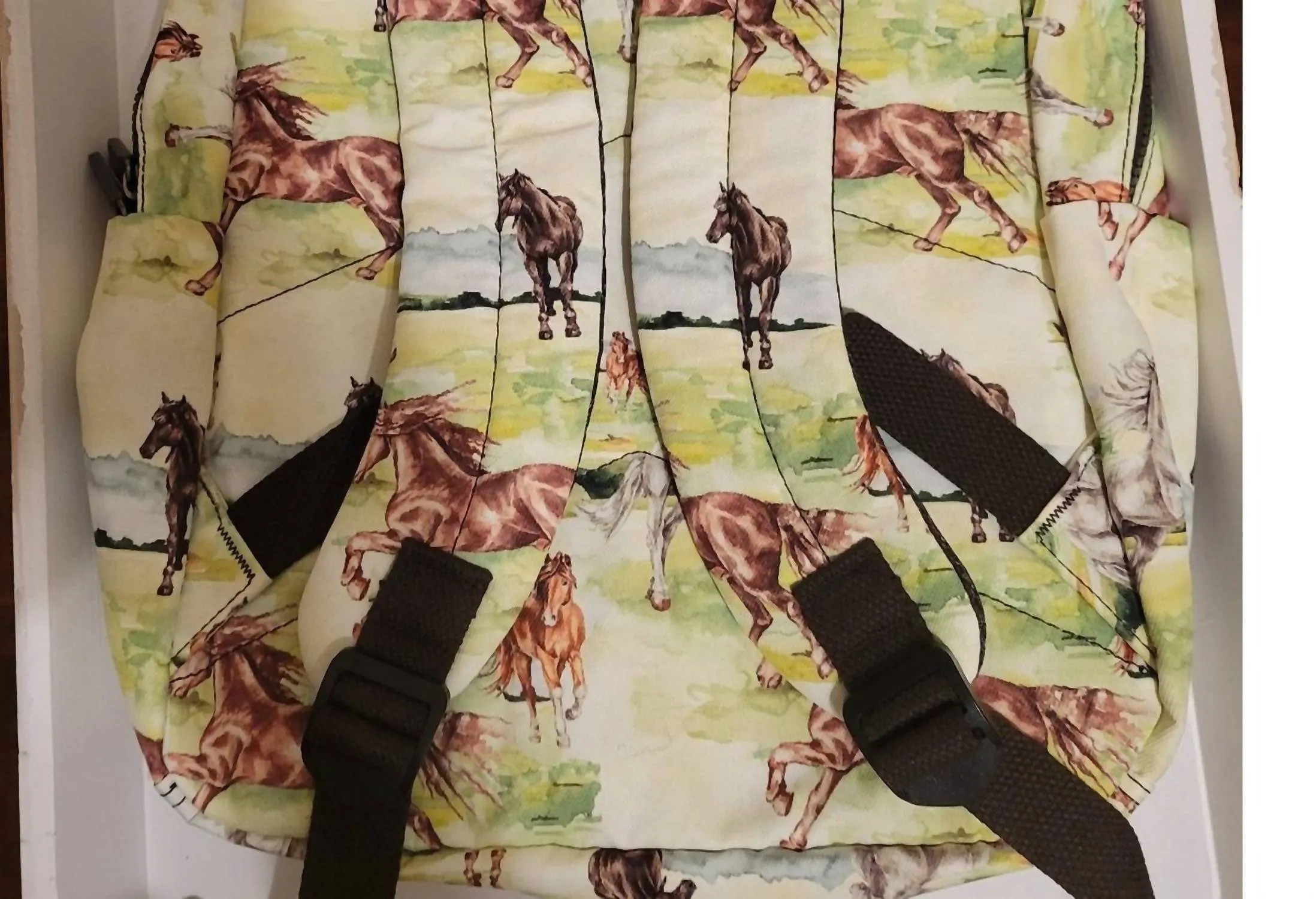 Running Horses Pasture Western Backpack In Cream Green