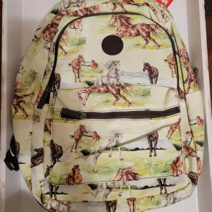 Running Horses Pasture Western Backpack In Cream Green