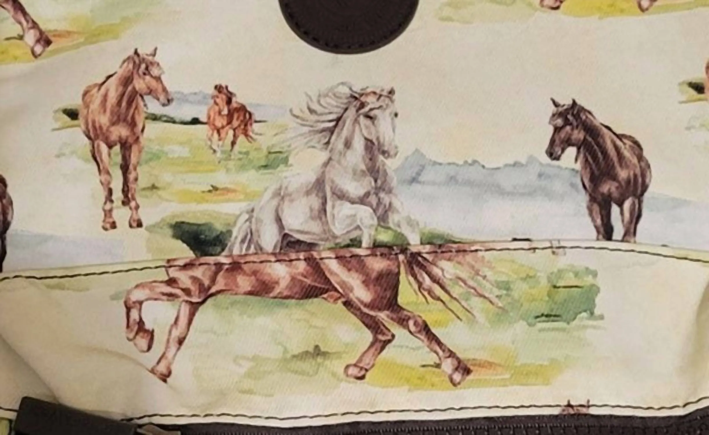Running Horses Pasture Western Backpack In Cream Green