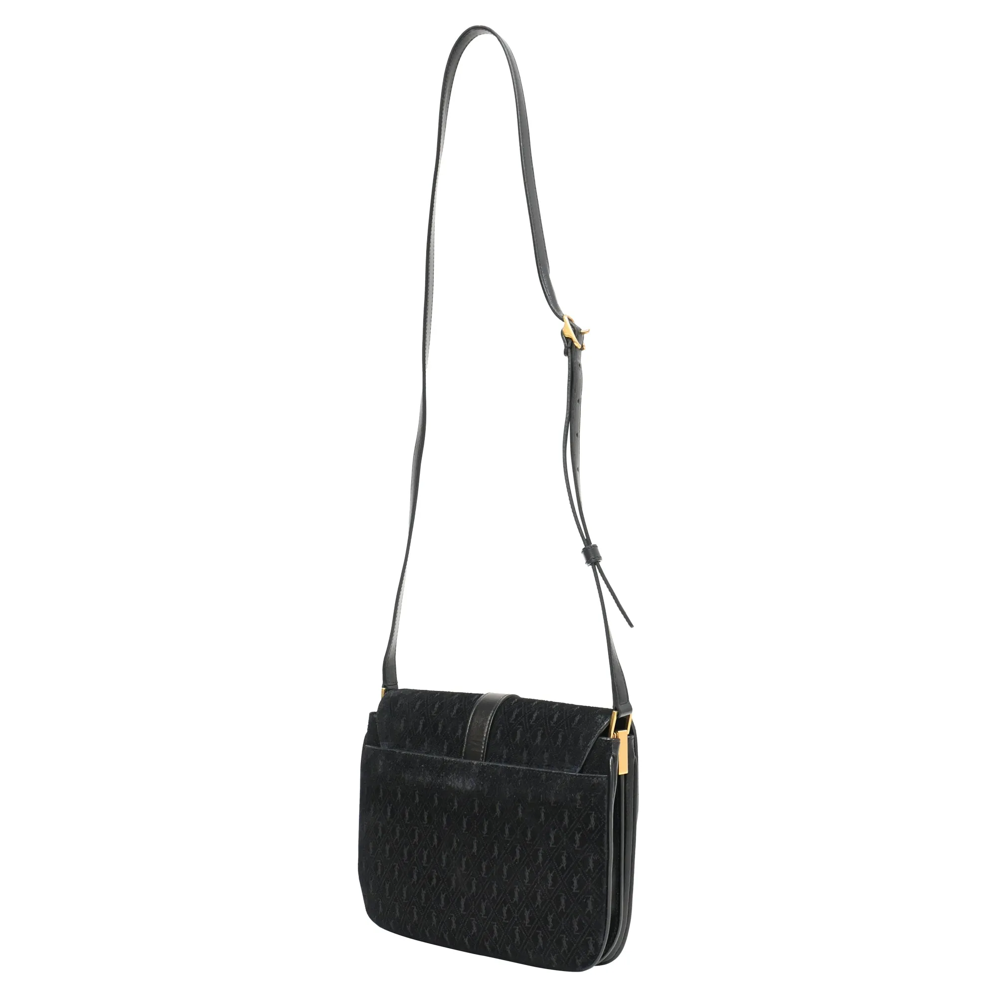 Saint Laurent Monogram All Over Small Satchel in Black Suede